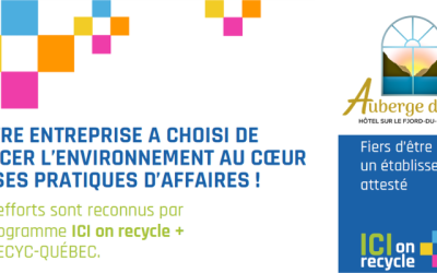 L’Auberge des 21 atteint le niveau Performance du programme ICI on recycle +